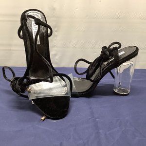 CAPE ROBBIN CLEAR HEEL STRAPPY HEELS - BLACK SIZE 6.5 (NEW IN BOX)